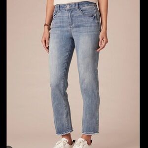 Democracy Light Blue “Ab Solution” Distressed Cropped Bootcut Ankle Jeans (8)